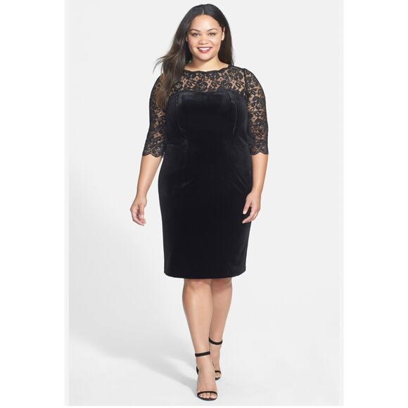 Eliza J Velvet Dress Lace Illusion Half Sleeve Cocktail - Picture 1 of 9